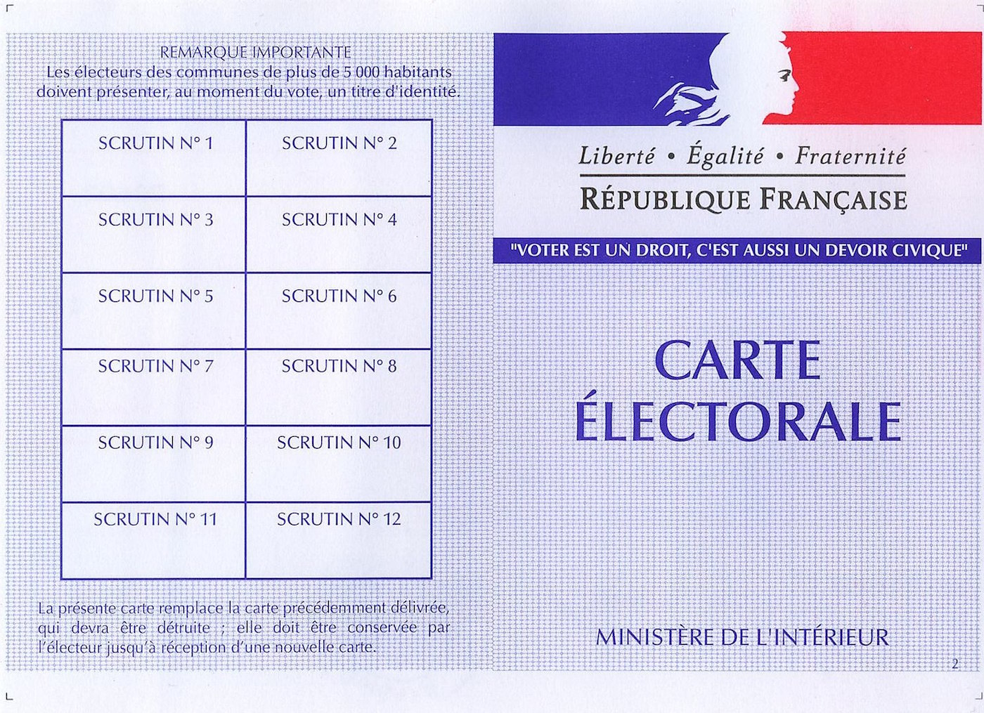 Carte electorale francaise recto