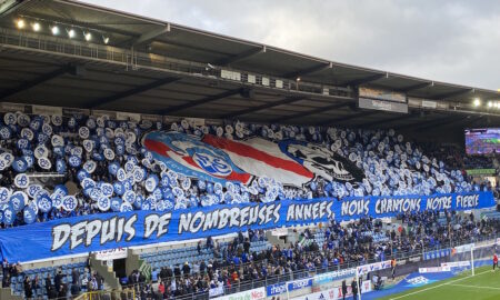 Un tifo du Kop face à Reims le 21 novembre 2021