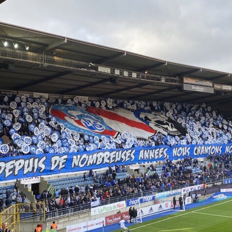 Un tifo du Kop face à Reims le 21 novembre 2021