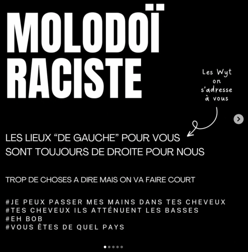 21 octobre 2023 post accuse Molodoï de racisme