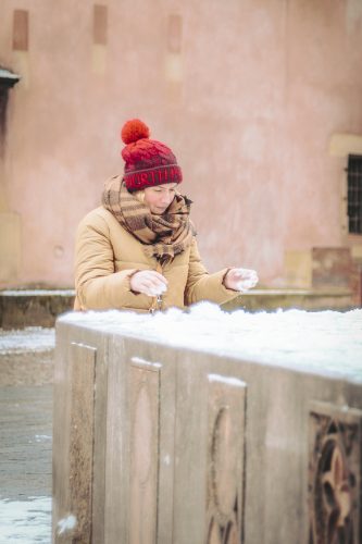 bonnet, neige, froid, gens