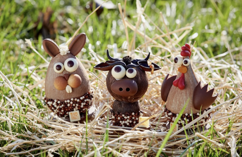 Chocolat Amande et cannelle paques lapin vache poule studio godard