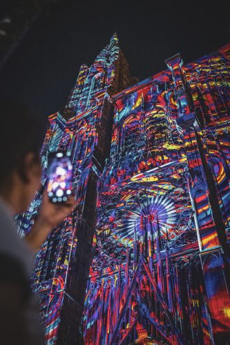 Cathédrale, illuminations, été