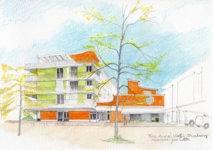 Place Andrée Violis à Strasbourg © Jean Sittler, auteur du croquis.